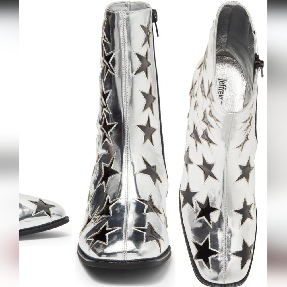 Jeffrey Campbell Silver Metallic Star Cutout Heeled Boots - Picture 3 of 5
